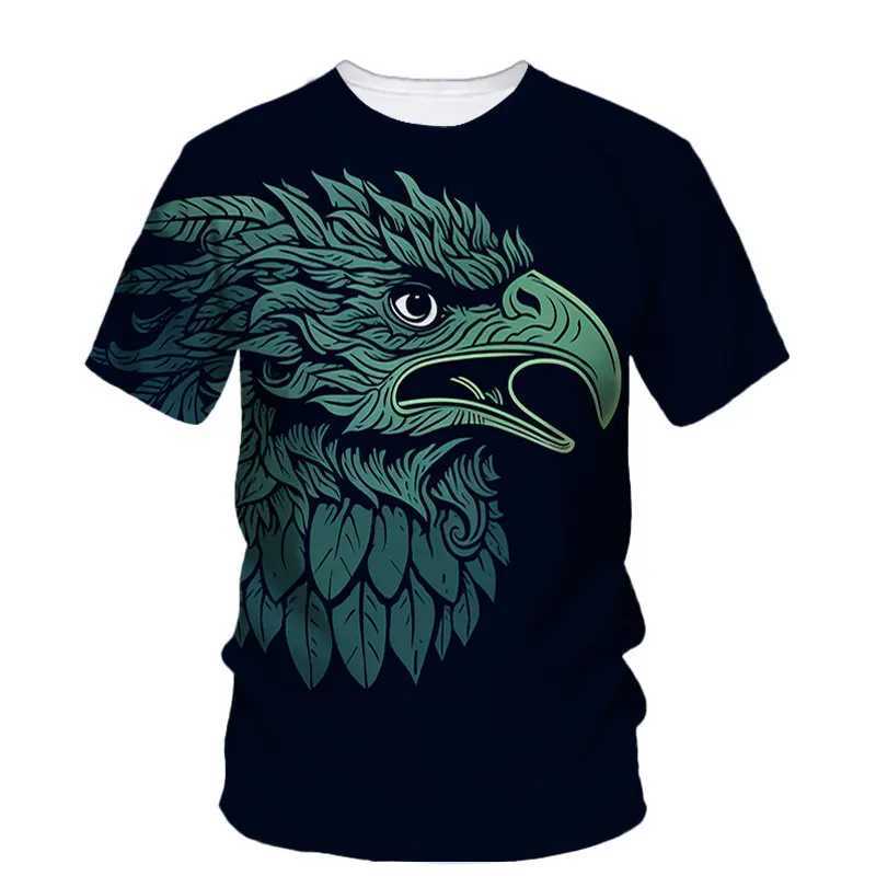 Owl pattern 3D printing summer mens T-shirt animal bird personality fashion tough guy Strt casual O-neck loose short Slv W241026