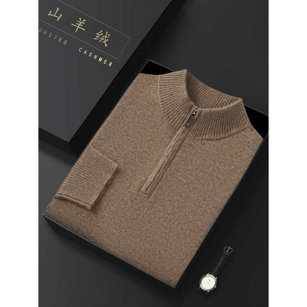 Men's Mockneck Zipper Pullovers 100% Sweater Autumn Winter Warm Long Sleeve Cashmere Knitwear Soft Comfy Male Clothing