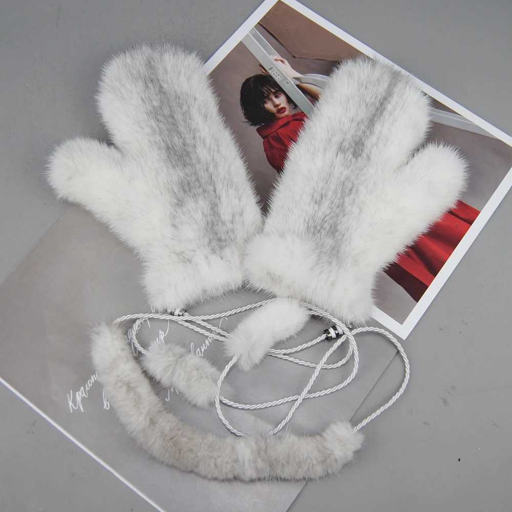 New Womens% Genuine Knitted Mink Gloves for Winter Warmth La Genuine Mink Fashion La Gs Handmade Knitted Fur Gloves W241026