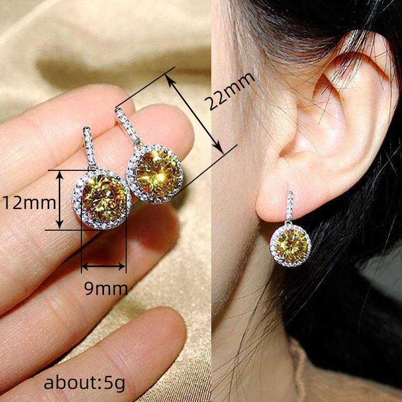 Luxury Round 925 Sterling Silver Zircon Earrings Women Pink Diamond Stud Earrings Red Crystal White Gold Earrings Wedding Jewelry