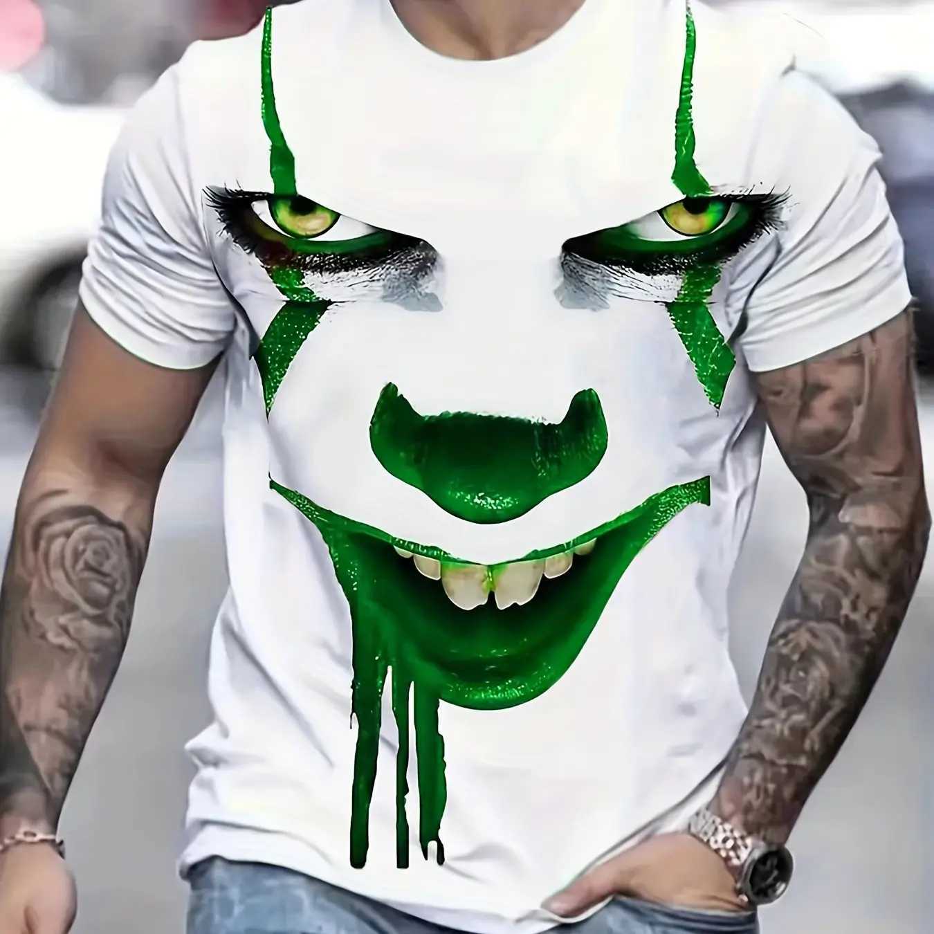 New Summer Terror Clown Pattern 3D Printed T-shirt Mens O-neck T-shirt Short Sleeve Extra Large Harajuku T-shirt W241026