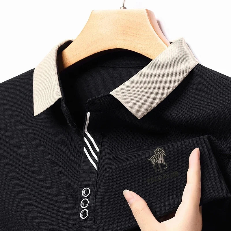 2024 Business Casual Cool Breathable Fabric Men Lapel Polo Shirt Long Sleeve Fashion Tops TShirt M4XL 241025