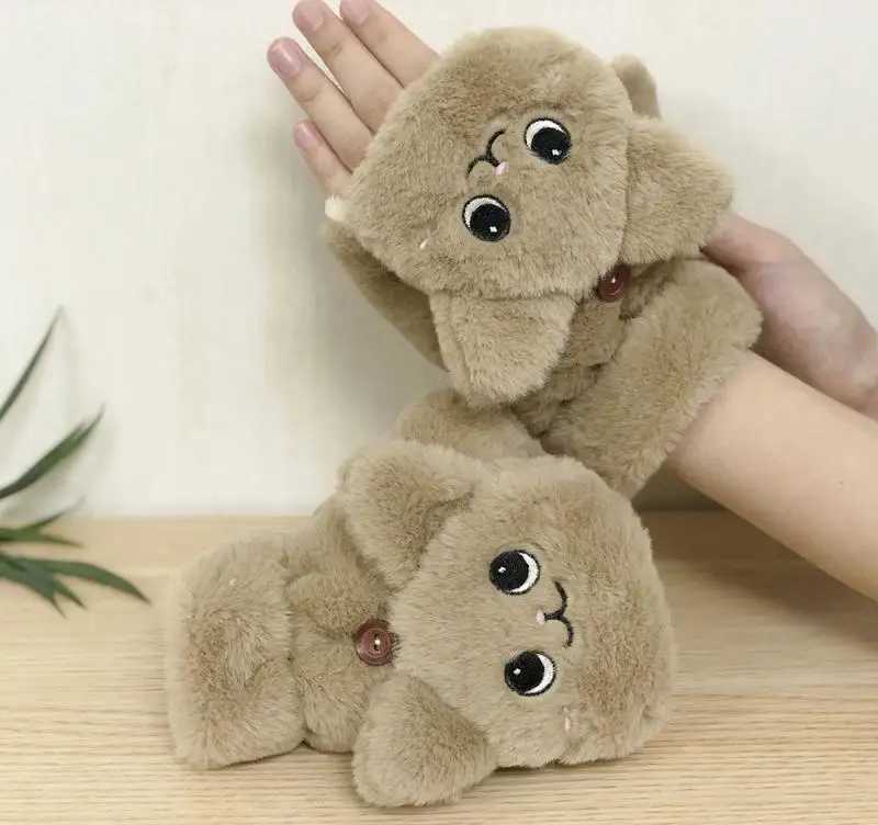 Female Winter Gs Fur Rabbit Fingers Gs Plush Warm Gs Winter Soft Thick Gs Female Half Fingers GsA567 W241026