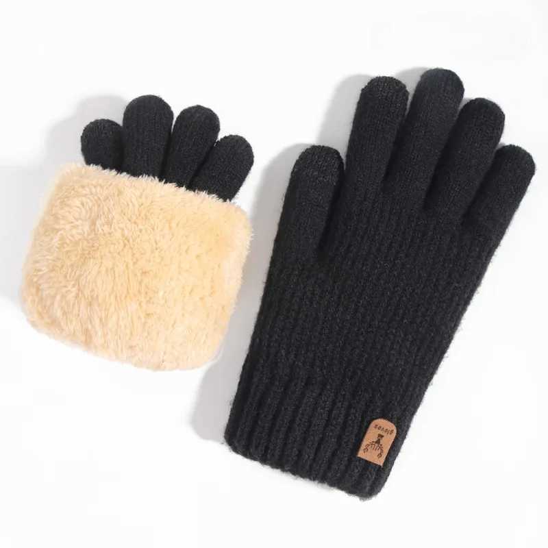 New Mens Warm Full Finger Gs Winter Touch Screen Plus Wool Gs Mens Thick Wool Knitted Bicycle Driving Gs W241026