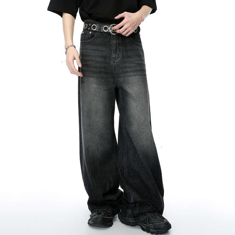 IEFB Worn Out Male Jeans Vintage Gradient Color Abrade Stripe Men Straight Denim Pants Wide Leg Trousers Spring New Chic 9C4279