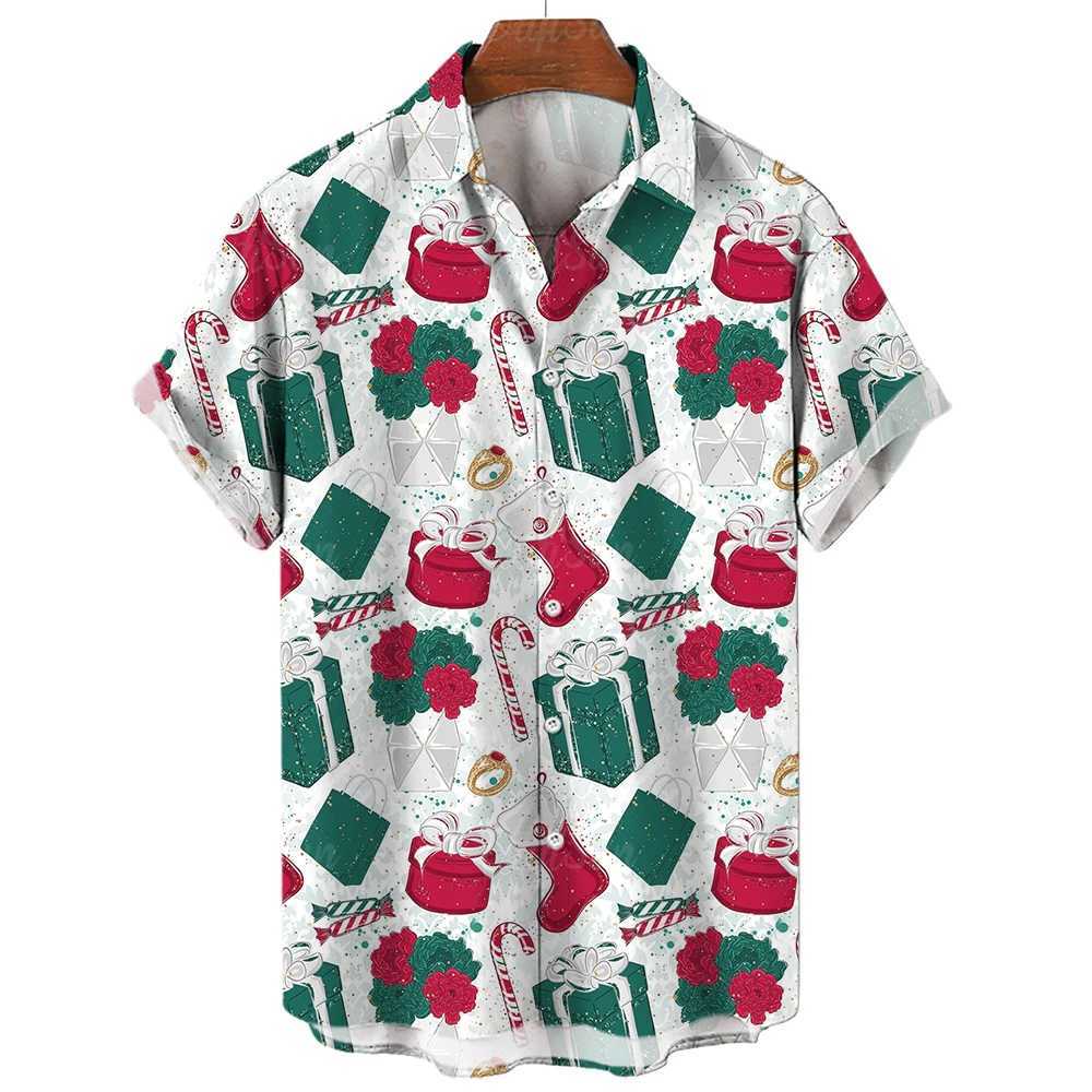 Christmas New Year gingerbread Christmas Haian shirt mens 3D snowman print short sleeved loose mens clothing W241026