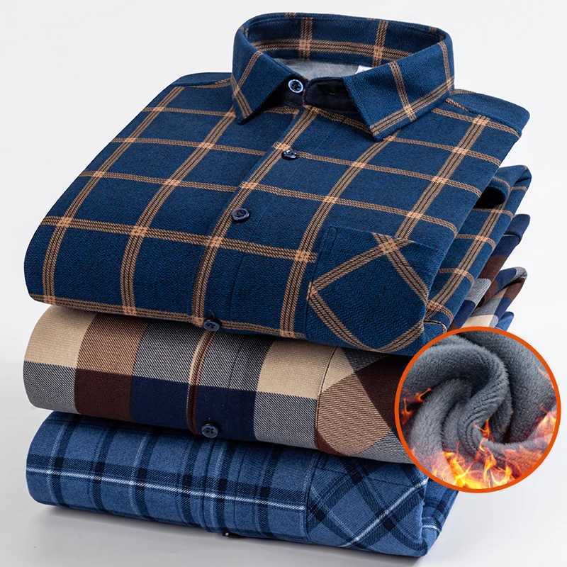 7XL8XLPlus size mens double-sided velvet autumn and winter solid color long sleeved winter clothes middle-aged and elderly shirts W241026