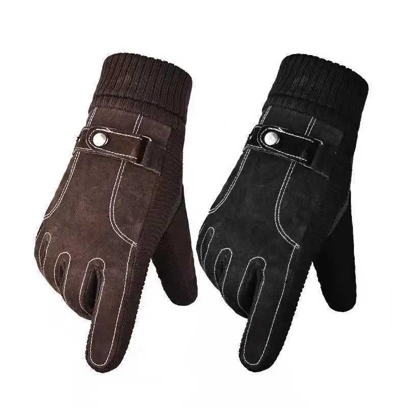 Mens leather Gs winter bicycle pigskin Gs warm wool Busin thick touch screen outdoor motorcycle anti-skid Gs W241026