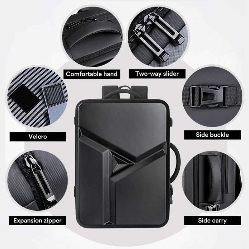 Mens 55L Large Capacity 17 Laptop Backpack Expandable Travel Backpack Waterproof 900D ABS Hard Shell Stylish Business BackpackXJ241026