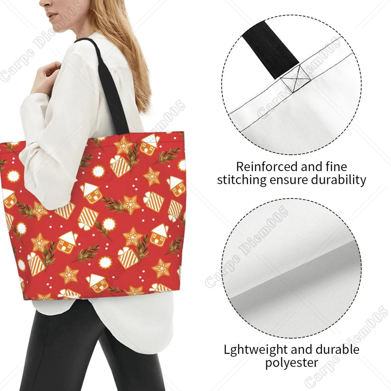 Christmas Gingerbread Man House Shopping Bag for Women Tote Bag Shoulder Bag Reusable Handbag for Shopping Work Gift 241025
