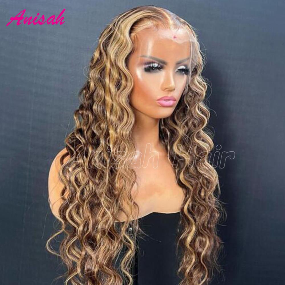 Brazilian Remy Deep Front Water Wave Frontal Human Hair Wigs For Women Wet and Wavy 4x4 Lace Closure Wig