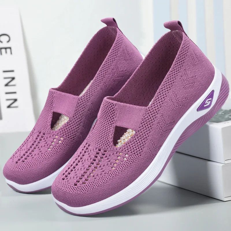 Womens shoes breathable and comfortable in spring and summer mothers single shoe soft sole casual blue mesh shoes 241024