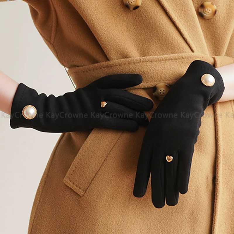 New Fashion Imitation Pearl Grace La G Winter Womens Gs Elegant Touch Screen Warm Windproof Riding Gs Gloves W241026