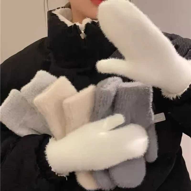 Winter Womens Wool Cashmere Knitted Gs Warm Cotton Winter Plus Velvet Thick Double Layer Plush Full Finger Drive Gs W241026