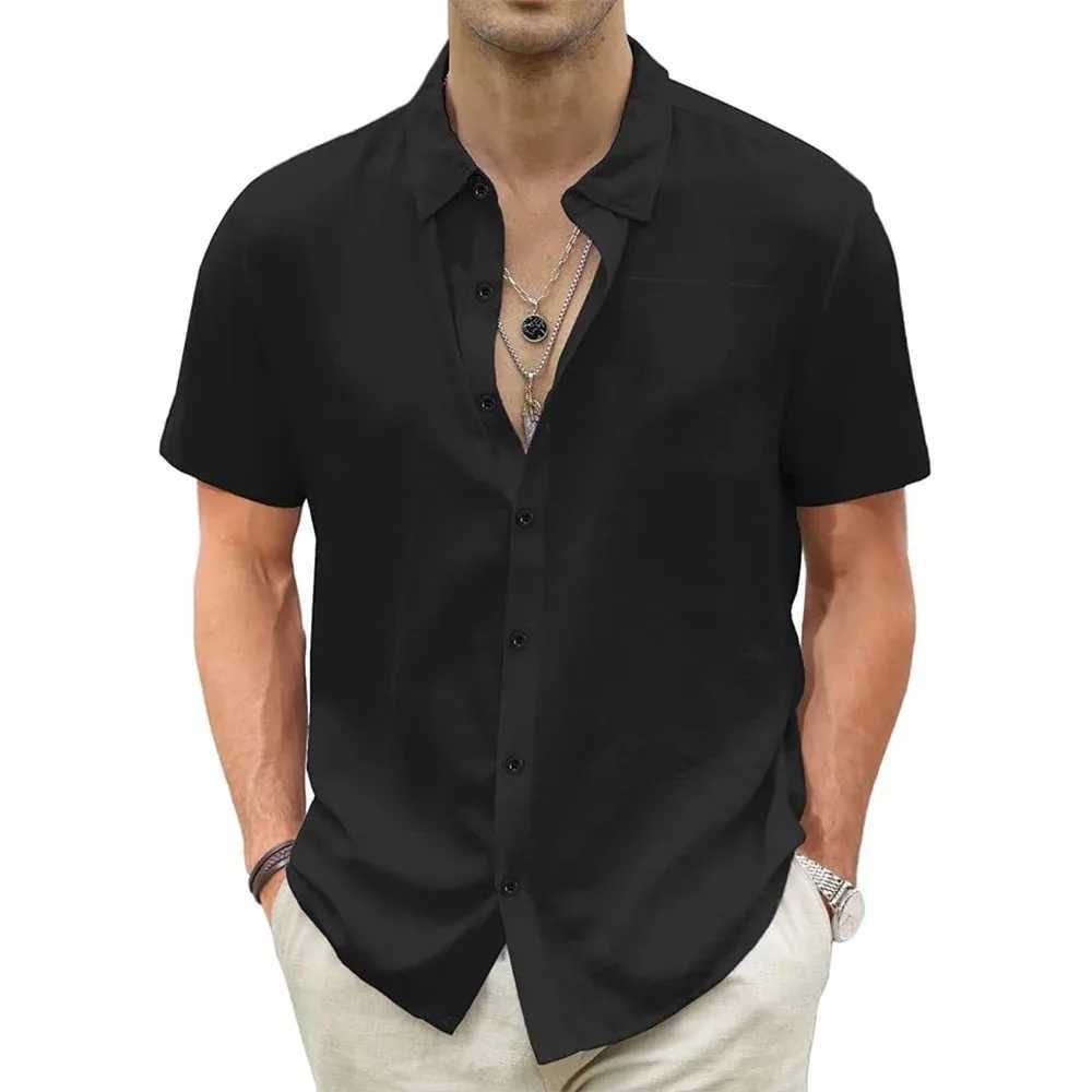 Mens lightweight Haian shirt cotton linen breathable short slip shirt vacation beach casual summer mens top with pocket W241026