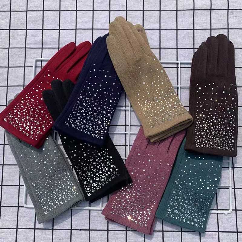 Fashion Diamond G Womens Retro Winter Touch Screen Full Finger Warm Windproof Bicycle Driver Womens Gs Gloves T41 W241026