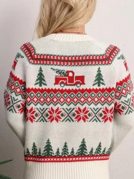 Autumn and Winter Classic Casual Lazy Christmas Tree Jacquard Embroidery Round Neck Pullover Sweater 241025