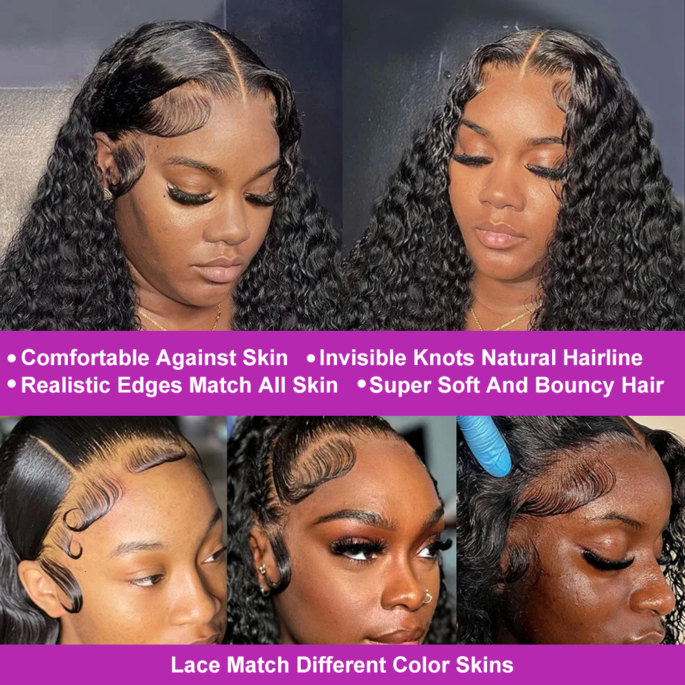 30 40 Inch Deep Wave 13x4 13x6 HD Frontal Wigs Water Curly Human Hair Lace Front Wig For Women 250%