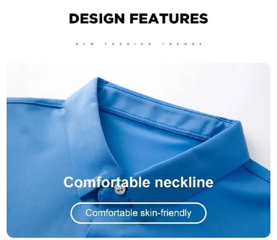 Mens Ice Silk Business Shirt Sleve Anti Wrinkle Free Seamless Shirt High Elasticity Comfortable Mens Clothing Gift W241026