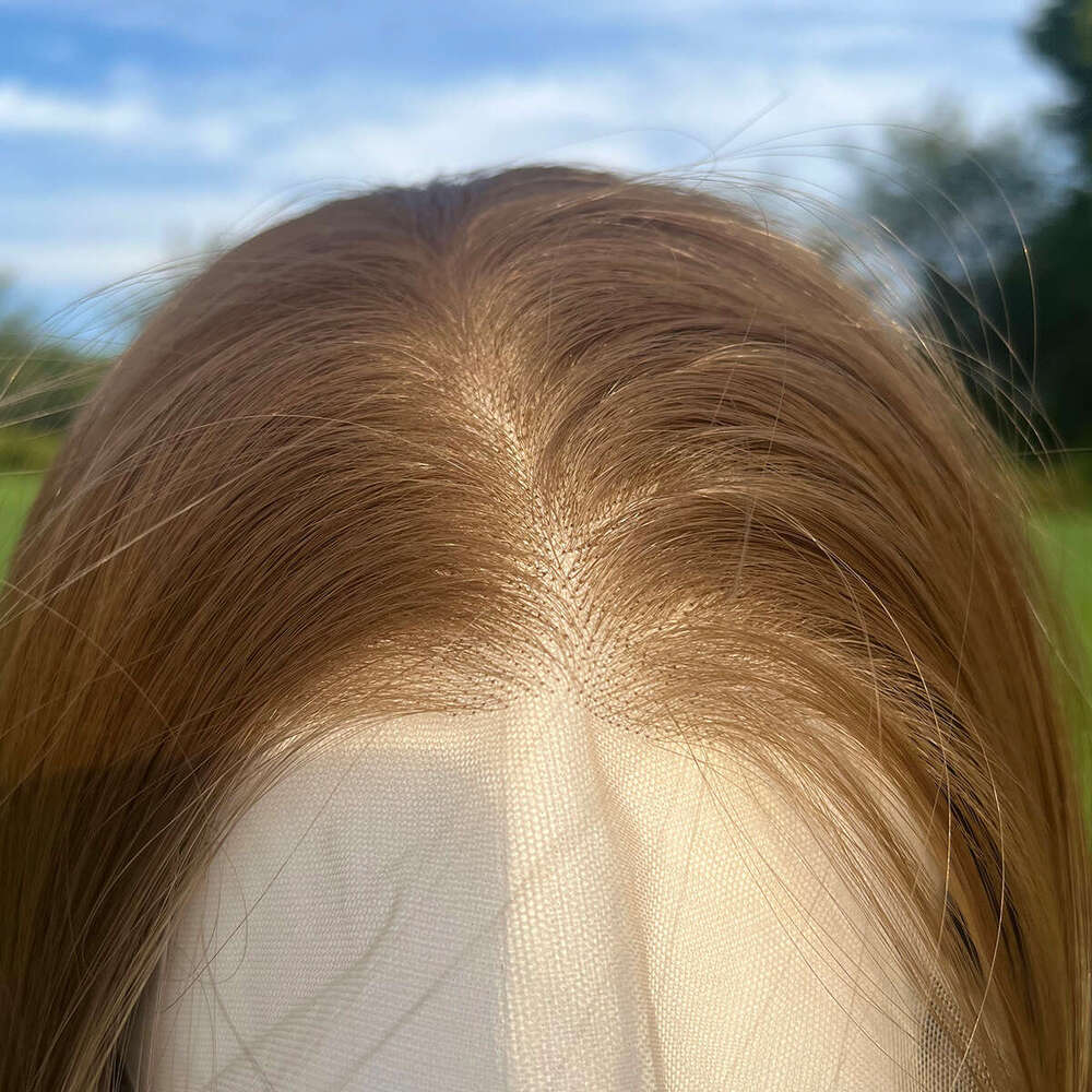 13X4 High-End Long Bob Lace Front Party Everyday Blonde Bangs Wig 28 Inch Light Golden Straight Hair