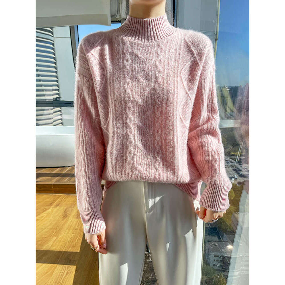 Aliselect Women Sweater Winter Spring 100% Merino Wool Mock Neck Thick Warm Pullover Twist Wer Long Sleeve Cashmere Knitwear