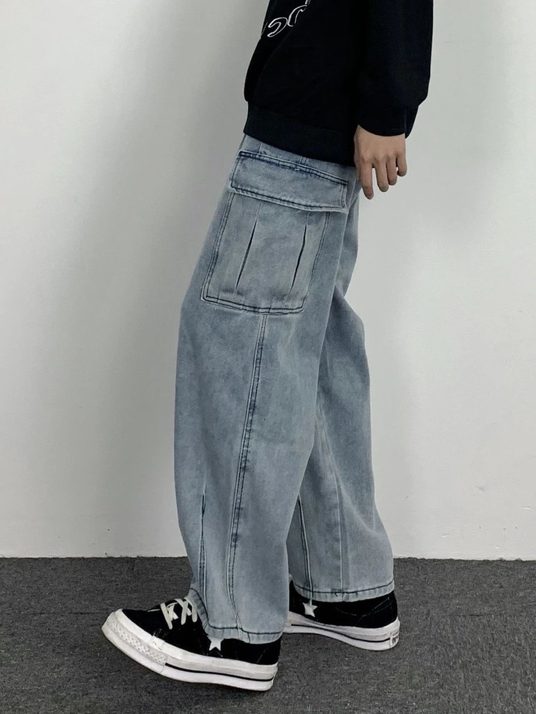 Gmiixder Dark Straight Jeans Mens Korean Autumn Winter Kpop Vintage Black Denim Pants Women Washed Loose Cargo Trousers 241021