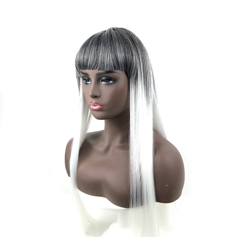 Women's bangs gradient long straight wig multi-color wig headpiece human hair wig