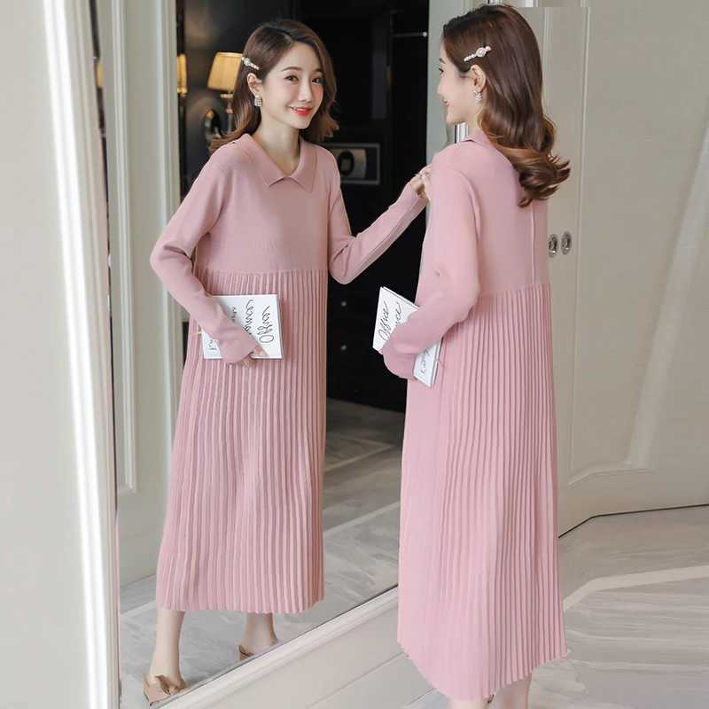 Autumn Thick Warm Knitted Pregnant Womens Long Dress Pregnant Womens Winter Wrinkled Pregnant Womens Sweater W241026
