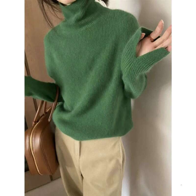 Thick Turtleneck 100% Cashmere Knitwear Women's Autumn And Winter Loose Pile Neck Sweater Pure Wool Base Top