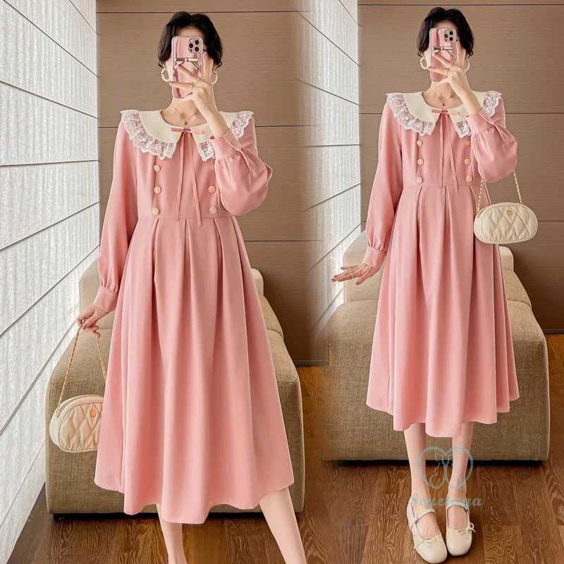 Sweet Maternity Dresses 2024 Spring New Fashion Cute Lave O Neck A Line Ultra Thin Maternity Clothing W241026