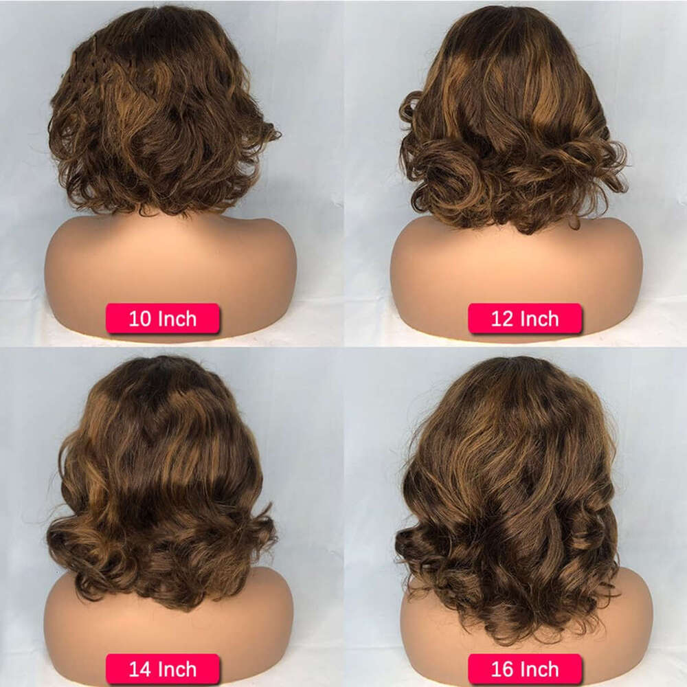Highlight Remy Wave Bob Ombre Colored Human Hair Lace Wig P4 30 Body 13X5x1 T Part Bob180% Density