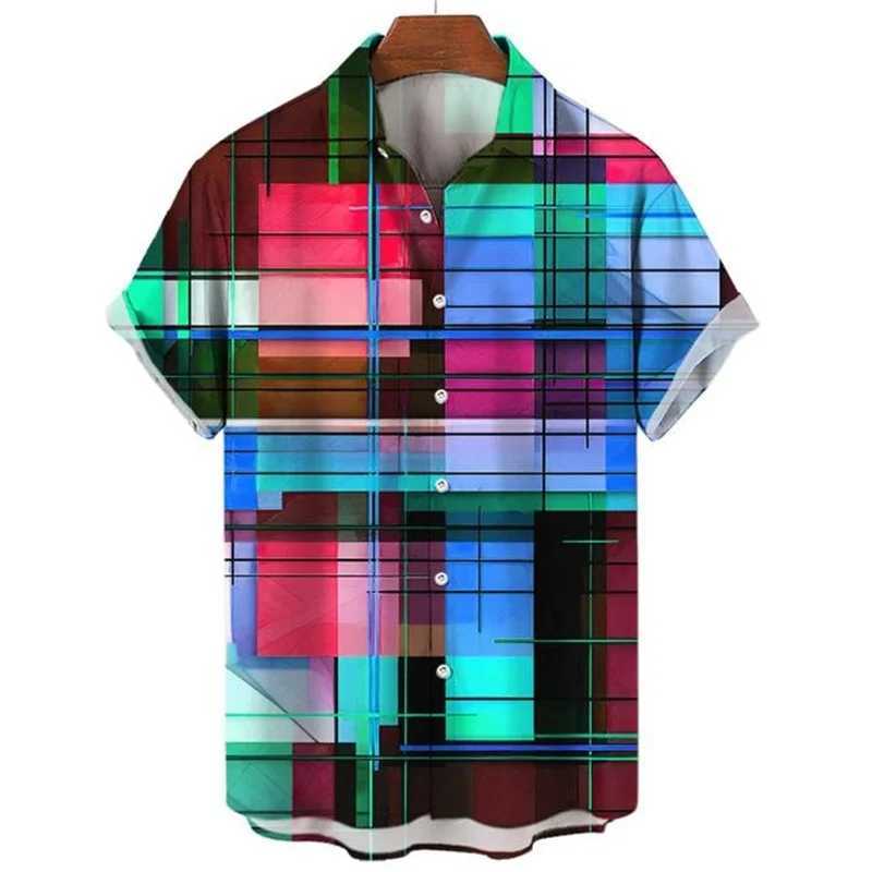 Mens colorful 3D printed plain weave shirt hot selling fur fashion Haian shirt loose short Slve button beach shirt mens clothing W241026