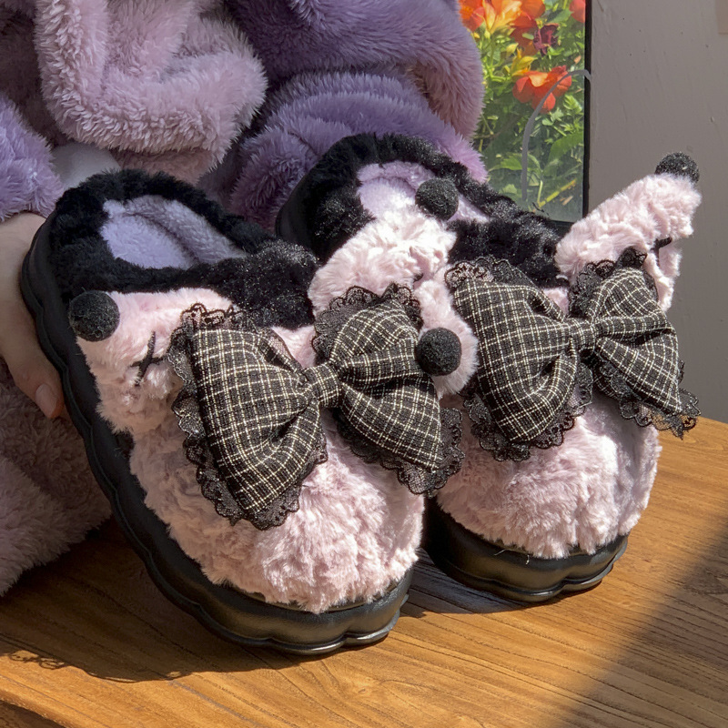 Cozy Cartoon Bow Cotton Winter Indoor Home Use | Thick Anti-Slip Warm Slippers for Women 6096