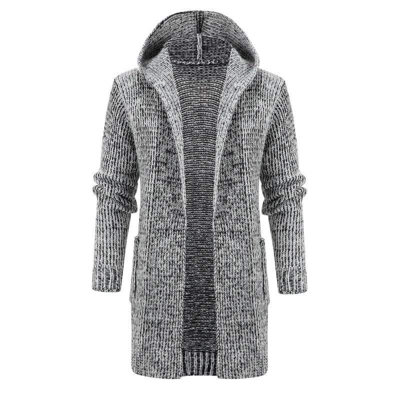 Long-Term Europe And The United States Long Men's Coat Hooded Knit Cardigan