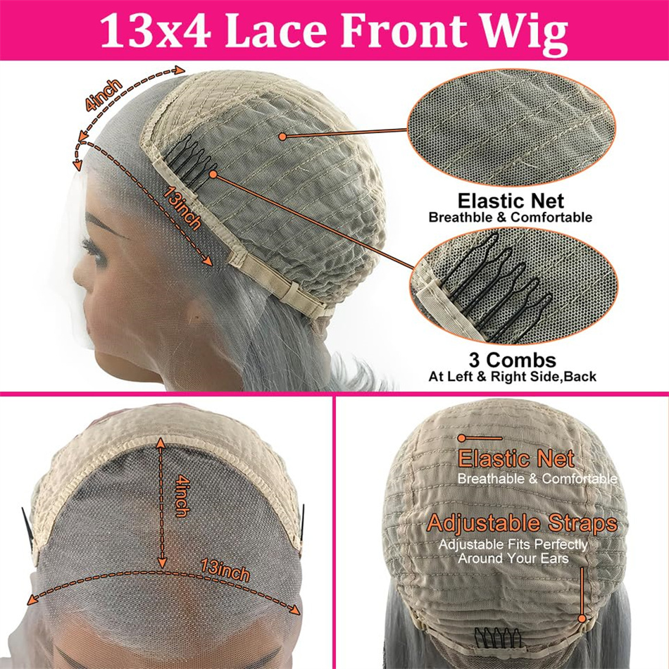 Grey Front Wigs Pre Plucked Body Wave Human Hair Wig13x4 HD Transparent Lace Frontal Wig Glueless Sier