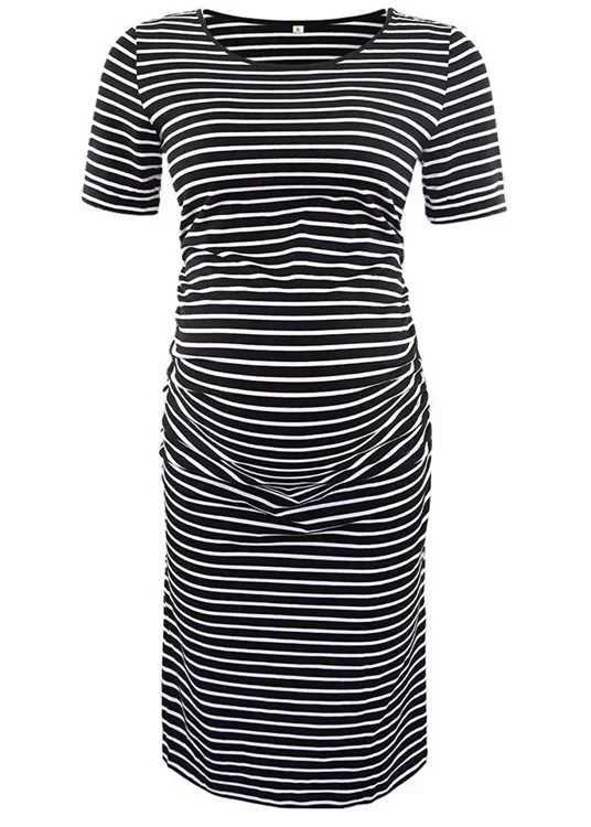 Pregnant Dress 1512 Pregnant Long Dress 2023 New Round Neck Short Sleeve Stripe W241026