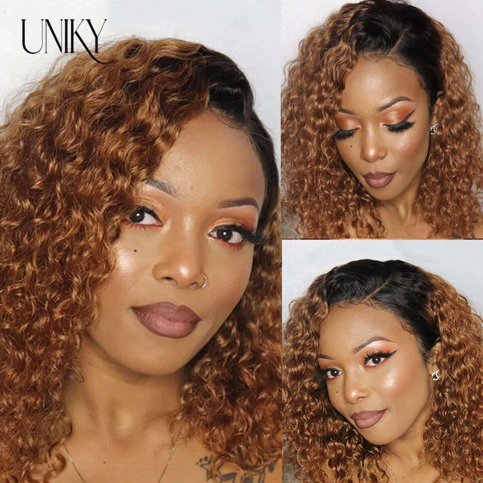13X4 Lace Frontal Wigs Deep Short Curly Bob For Black Women Brown Blonde Highlight Human Hair Full Wig