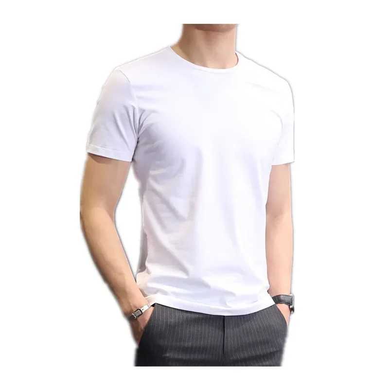Mens solid color white short sleeved T-shirt summer Korean version slim trend mens waist half sleeved T-shirt W241026