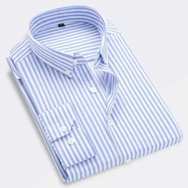 Classic mens long striped casual shirt slim fit mens cotton business formal shirt W241026