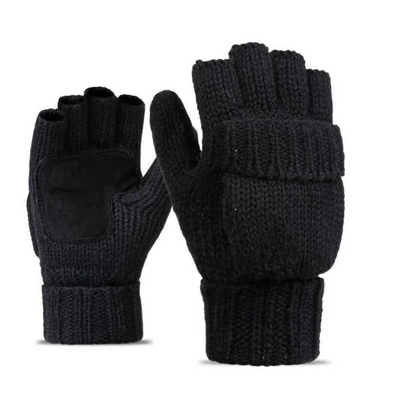 Neutral Plus Thick Mens Finger Gs Mens Wool Winter Warm Exposed Finger Gloves Knitted Warm Flip Half Finger Gs W241026