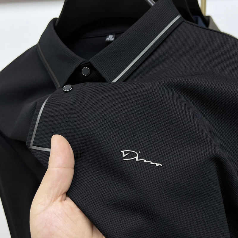 High Quality Ice Silk Polo Shirt Long Sleeve Skinfriendly Tshirt 2023 Autumn Fashion Trend Simple Business Handsome Lapel Ropa 241025