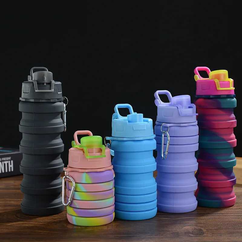 Foldable Water Bottlapsible Cup Portable Leak-Proof Silicone Sports Travel Outdoor Bottle with Lid for Running Z260202