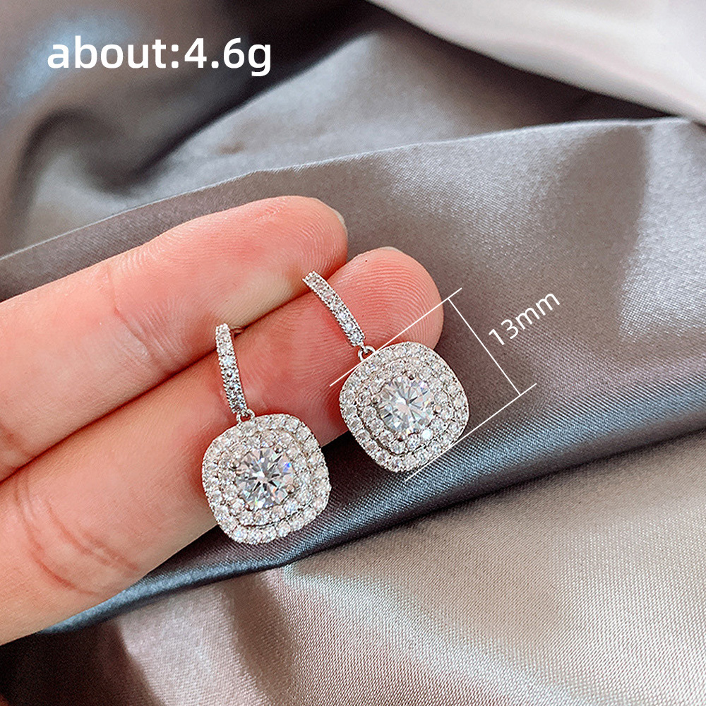 Luxury Round 925 Sterling Silver Zircon Earrings Women Pink Diamond Stud Earrings Red Crystal White Gold Earrings Wedding Jewelry