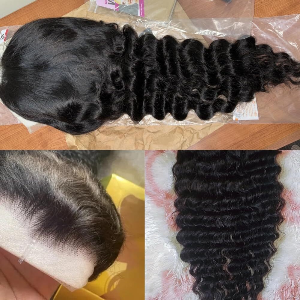 Curly Wigs For Women 32 inch 13x4 Deep Wave Transparent Lace Front Wig Human Pre Plucked Brazilian Hair 210% high density