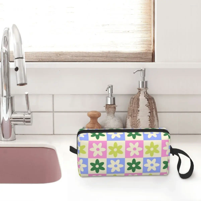 Cosmetic Bags Pastel ral Checkerboard Print Makeup wers New Toiletry Bag Stylish Outdoor Organizer Case