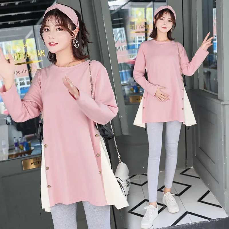 Autumn Collection Fashionable Korean Loose Fit Pregnant Womens Wear Mid Long Bottom Long Sleeve Autumn/Winter W241026