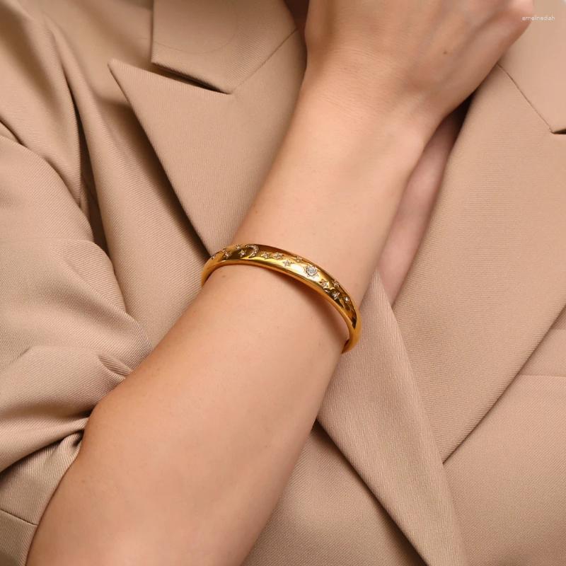 Vintage Sparkg Stars Sun Moon Cuff Bangles: 2024 Trendy Gold Plated Stainless Steel Jewelry for Women 4