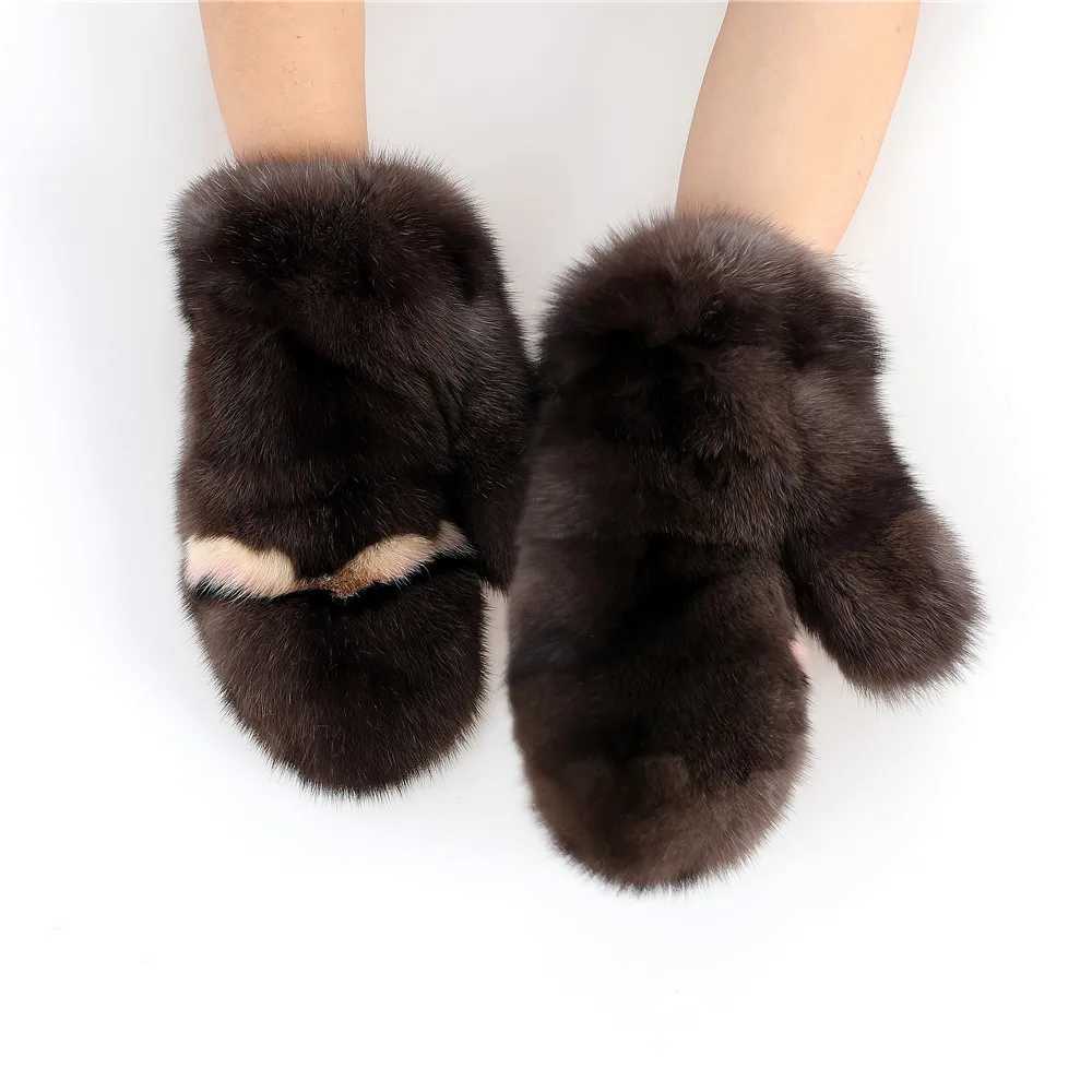 Luxury mink fur womens winter warmth Gs genuine leather mink gloves with warm and fluffy wrists W241026