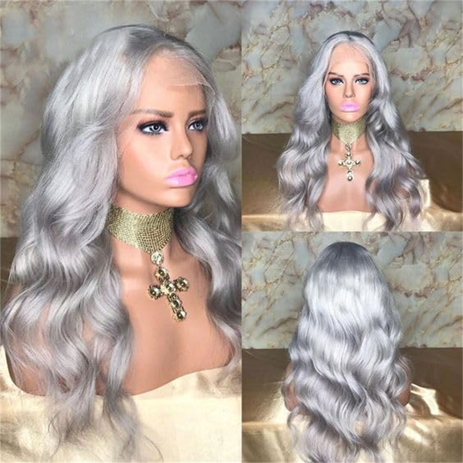 Grey Front Wigs Pre Plucked Body Wave Human Hair Wig13x4 HD Transparent Lace Frontal Wig Glueless Sier