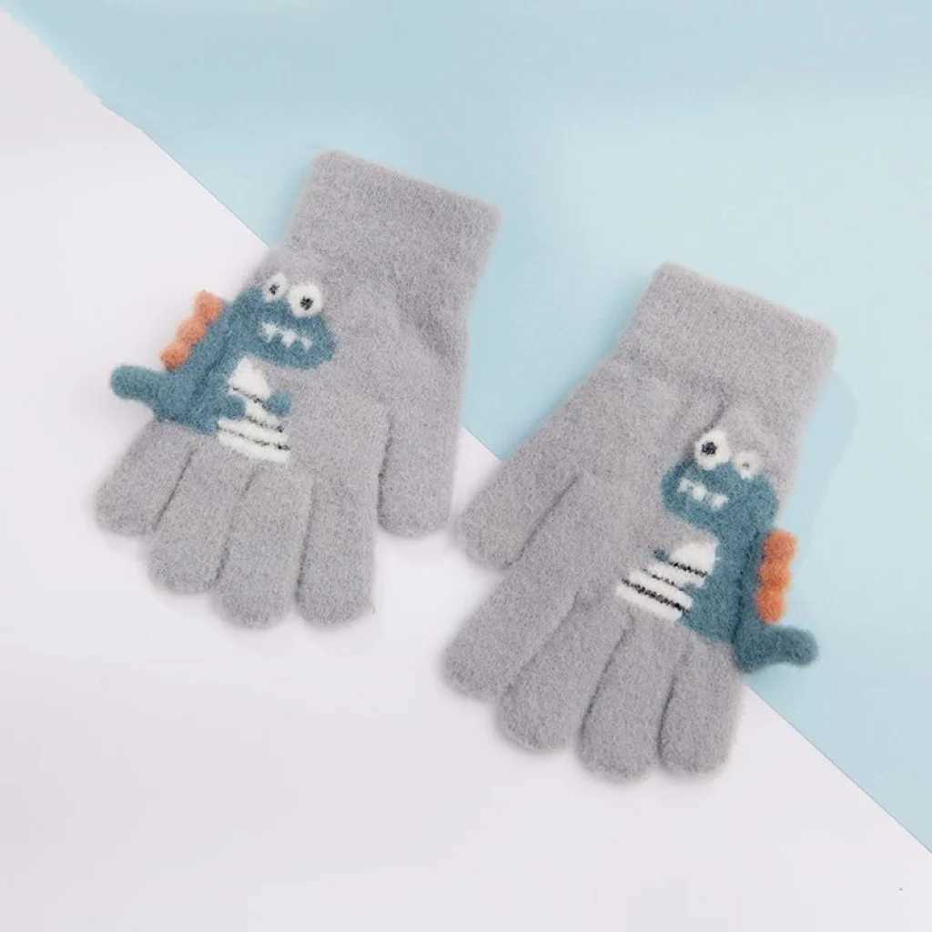 4-8 year old childrens thick knitted Gs cartoon dinosaur warm plush children winter childrens finger Gs W241026